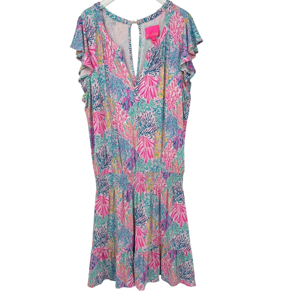 Lilly Pulitzer Ravi Romper Womens XL Coral Dress Skorts Drop Waist Splash Dance